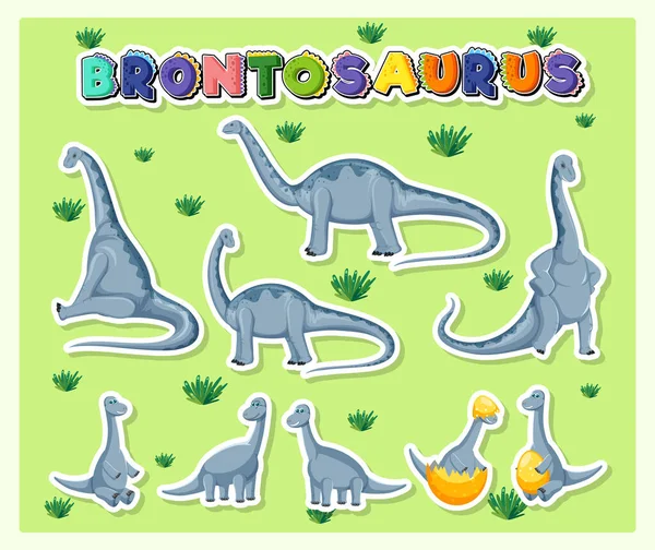 Set Simpatici Brontosauro Dinosauro Personaggi Dei Cartoni Animati Illustrazione — Vettoriale Stock