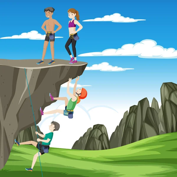 Outdoor rock climbing scene illustration