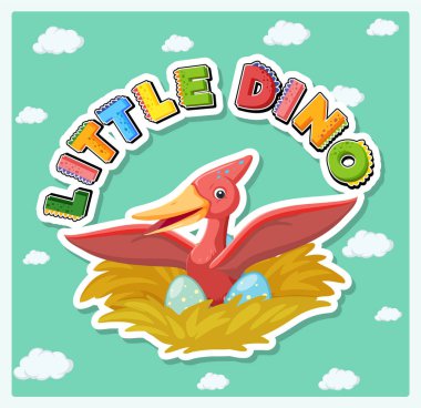 Küçük sevimli dinozor karikatür poster çizimi