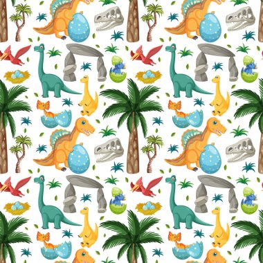 Şirin dinazor pürüzsüz desen çizimi