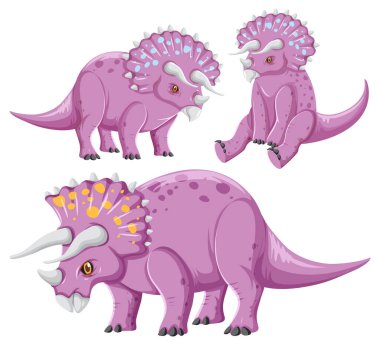 Farklı mor triceratops dinozor koleksiyonu çizimi