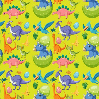 Şirin dinazor pürüzsüz desen çizimi