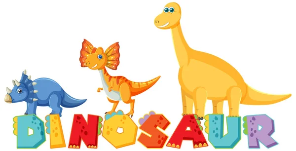 Cute dinosaur group with dinosaur word logo illustration