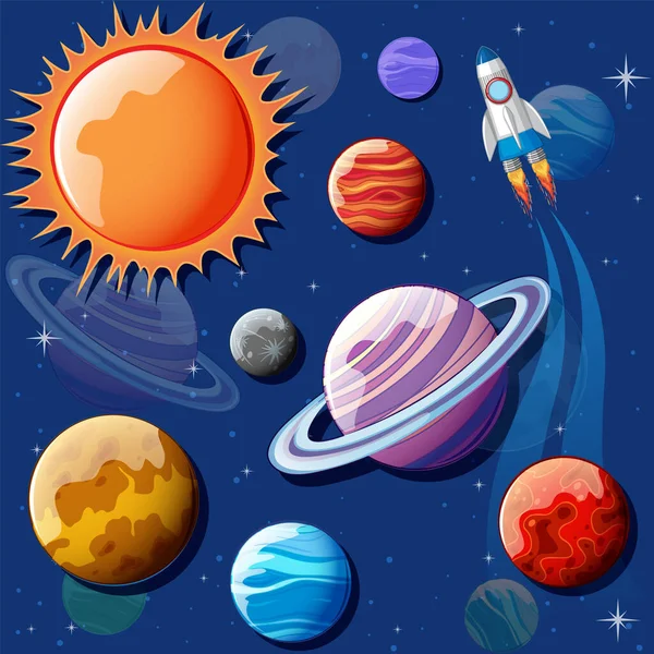 Space Planets Seamless Pattern Illustration — Stock Vector