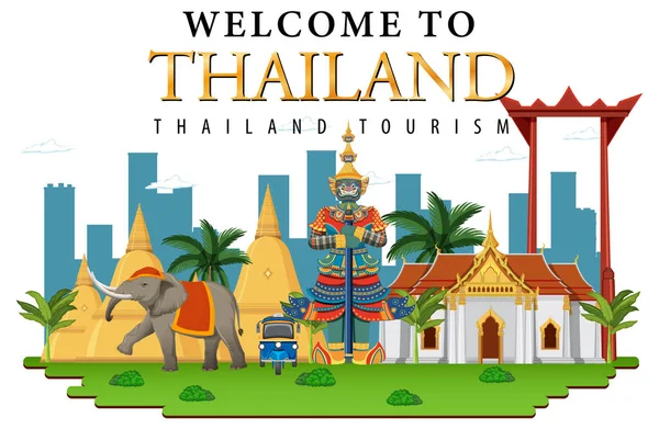 Bangkok Tailandia Landmark Logo Banner Ilustración — Vector de stock