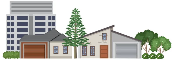 Front Urban Houses Isolated Illustration — Stock Vector