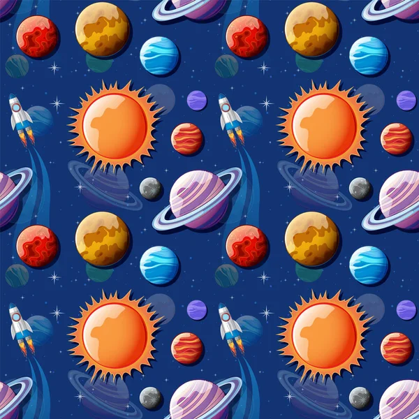 Planètes Spatiales Illustration Modèle Sans Couture — Image vectorielle