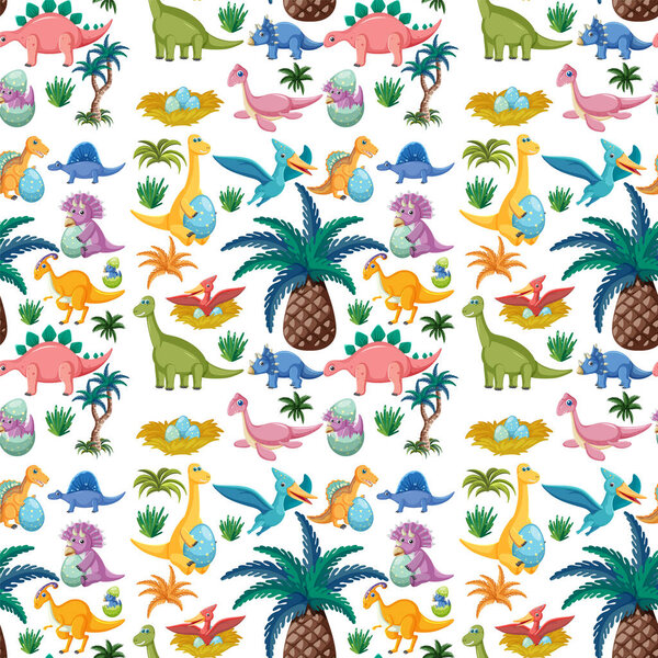 Cute dinosaur seamless pattern illustration