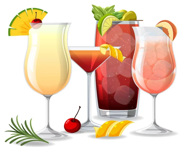 Cocktails Het Glas Witte Achtergrond Illustratie — Stockvector