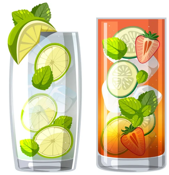 Mojito Pimms Cup Cocktail Het Glas Witte Achtergrond Illustratie — Stockvector