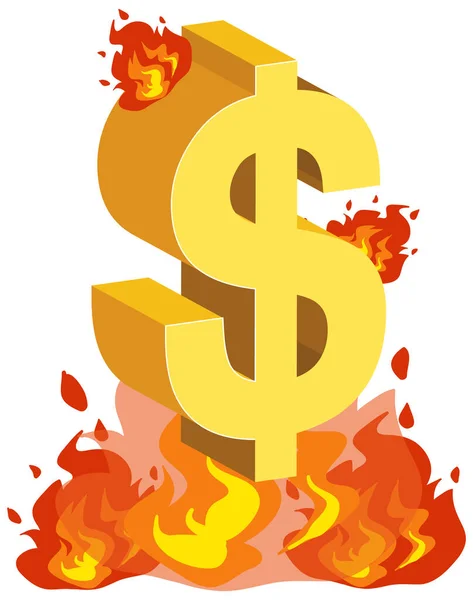 Dollar Symbol Fire Burning Illustration — Stock Vector