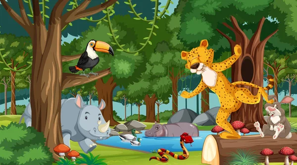 Cartoon Wild Animals Forest Illustration — Stock Vector