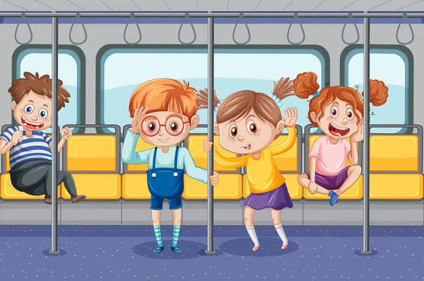 Bus Mit Menschen Cartoon Illustration — Stockvektor
