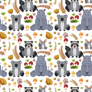 Sevimli hayvanlar kusursuz desenli çizimler.