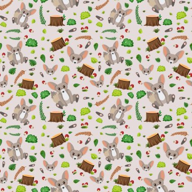 Şirin fennec tilki dikişsiz desen çizimi