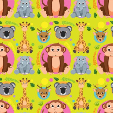 Sevimli hayvanlar kusursuz desenli çizimler.