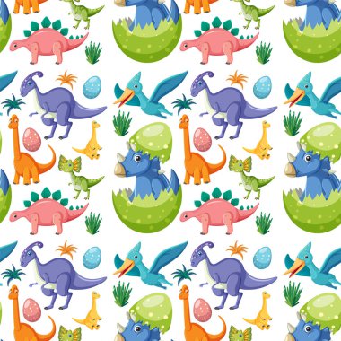 Şirin dinazor pürüzsüz desen çizimi