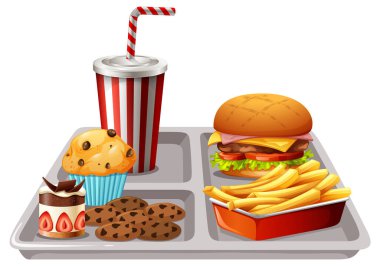Fast food beyaz arkaplan illüstrasyonuna ayarlandı