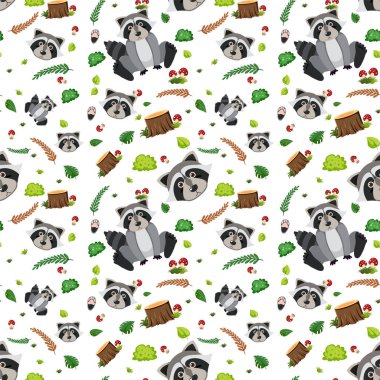 Rakun şirin hayvan kusursuz desenli çizim.