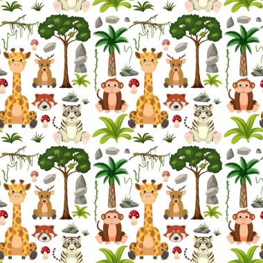 Sevimli hayvanlar kusursuz desenli çizimler.