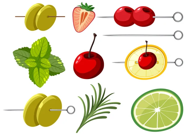 Cocktail Fruits Bâtonnets Set Illustration — Image vectorielle