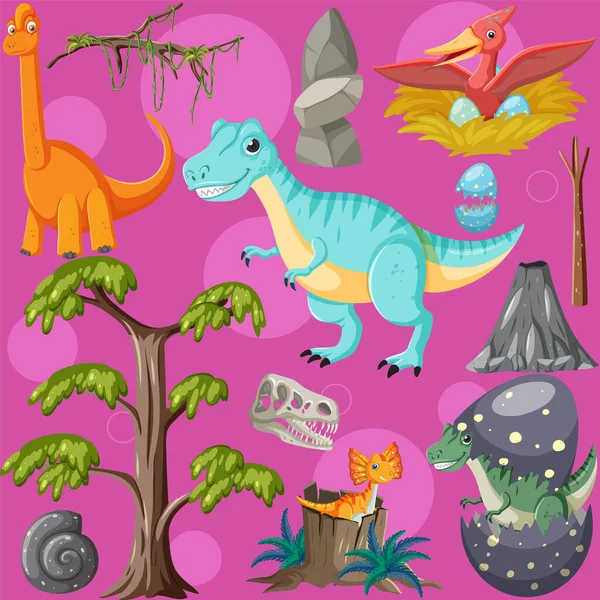 Söt Dinosaurie Sömlös Mönster Illustration — Stock vektor