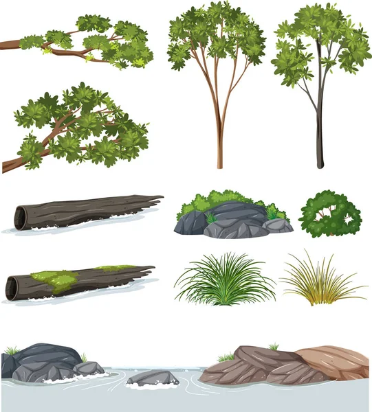Isolados Árvores Objetos Natureza Conjunto Ilustração — Vetor de Stock