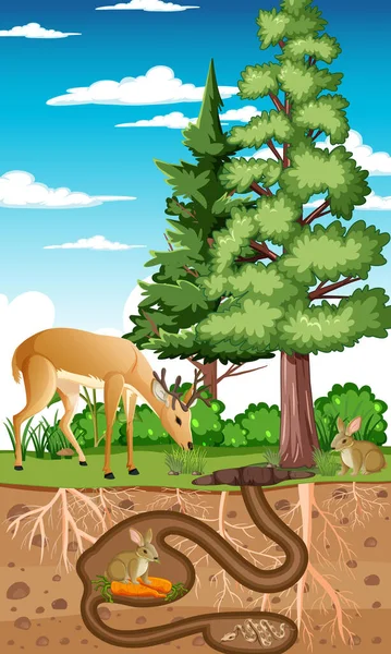 Trou Souterrain Animal Dans Illustration Style Dessin Animé — Image vectorielle