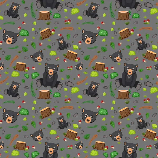 Czarny Niedźwiedź Bezszwowy Wzór Ilustracji — Wektor stockowy