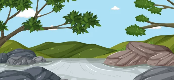 Rapido Flusso Acqua Natura Scena Illustrazione — Vettoriale Stock