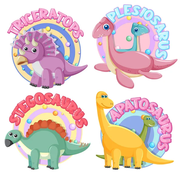 Set Simpatici Personaggi Dei Cartoni Animati Dinosauri Illustrazione — Vettoriale Stock