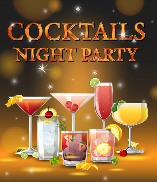 Cocktails Nacht Party Banner Illustration — Stockvektor