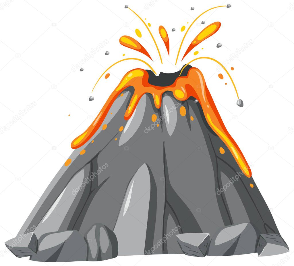 Volcano with lava in cartoon style illustration