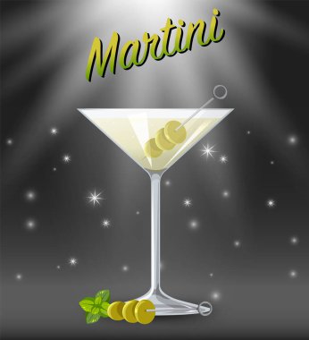 Parlak arkaplanlı martini kokteyli.