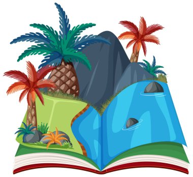 Tarih öncesi orman illüstrasyonuyla açılan kitap