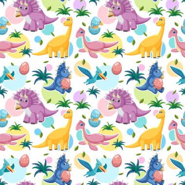 Şirin dinazor pürüzsüz desen çizimi