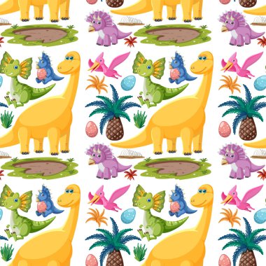 Şirin dinazor pürüzsüz desen çizimi