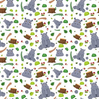 Hippopotamus şirin hayvan kusursuz desenli resimleme