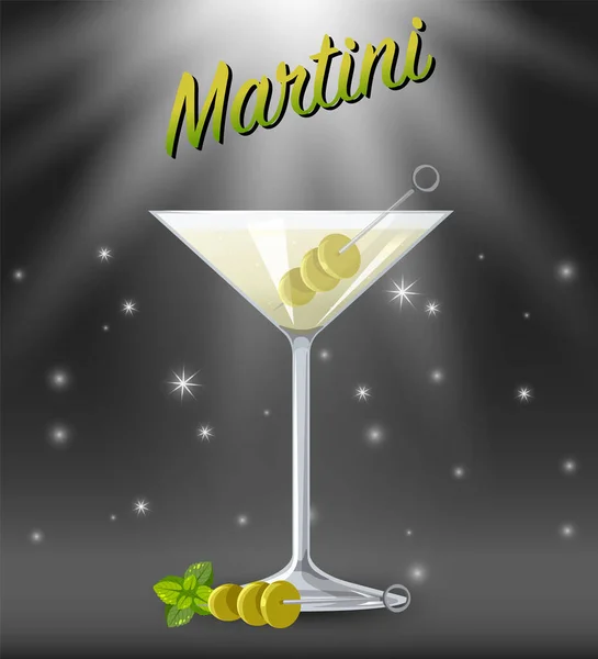 Cóctel Martini Vaso Con Fondo Brillante Ilustración — Vector de stock