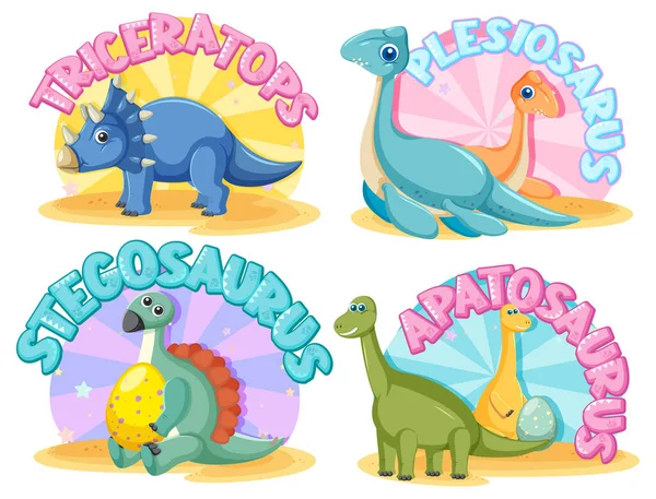 Set Simpatici Personaggi Dei Cartoni Animati Dinosauri Illustrazione — Vettoriale Stock