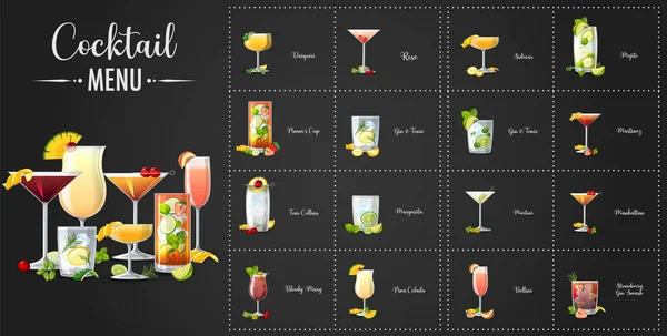 Een Gedrukt Menu Van Cocktails Illustratie — Stockvector