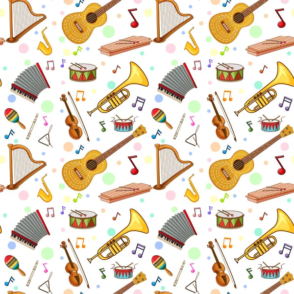 Different Music Instruments Seamless Pattern Illustration — Stock Vector
