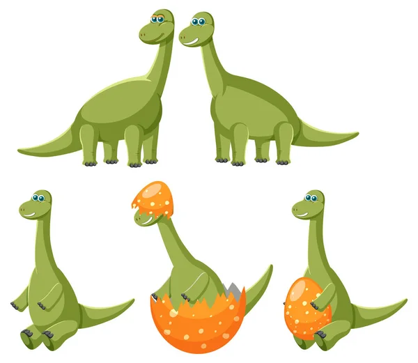 Different cute apatosaurus dinosaur cartoon characters illustration