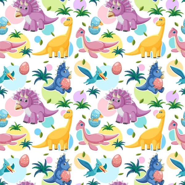 Cute Dinosaur Seamless Pattern Illustration — Stock Vector