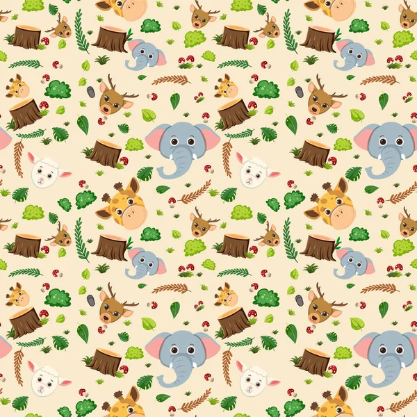 Animaux Mignons Illustration Modèle Sans Couture — Image vectorielle