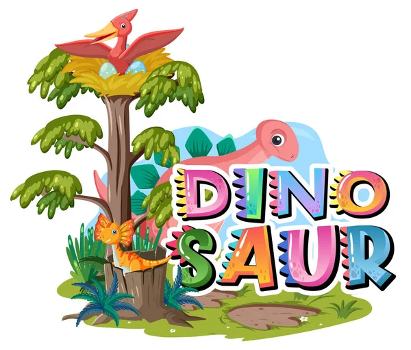 Логотип Слова Динозавра Различными Иллюстрациями Динозавров — стоковый вектор