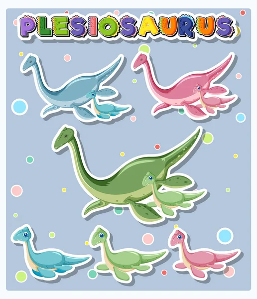 Слово Plesiosaurs Логотип Динозаврами Мультфільм Набір Ілюстрації — стоковий вектор