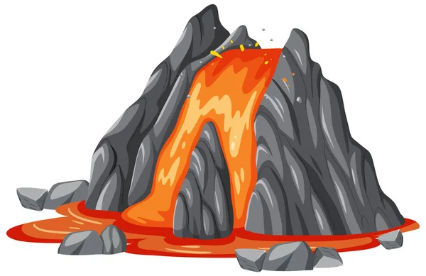 Volcano Lava Flowing Cartoon Style Illustration — Stock Vector