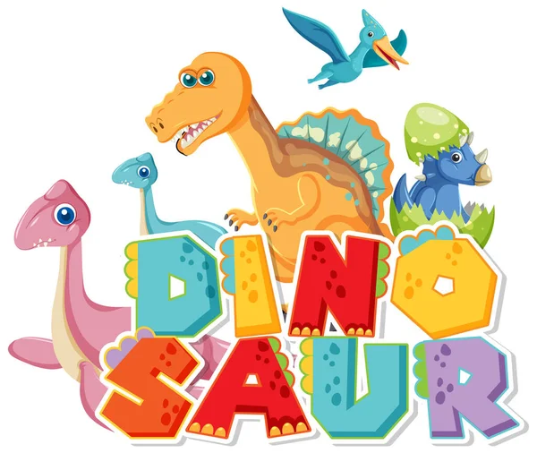 Grupo Dinossauros Bonitos Com Ilustração Logotipo Palavra Dinossauro — Vetor de Stock