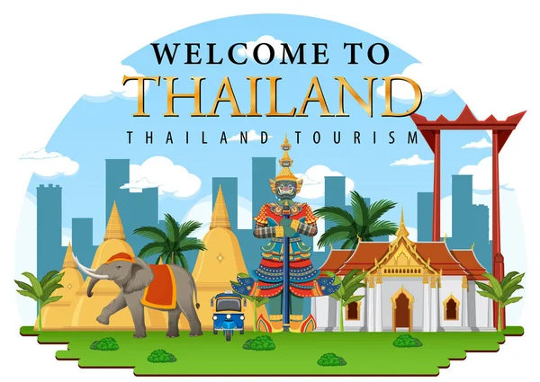 Bangkok Thaiföld Landmark Logo Banner Illusztráció — Stock Vector